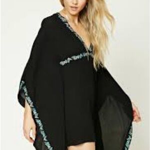 Forever 21 Dress or Top with Teal and Pink Floral Embroidery